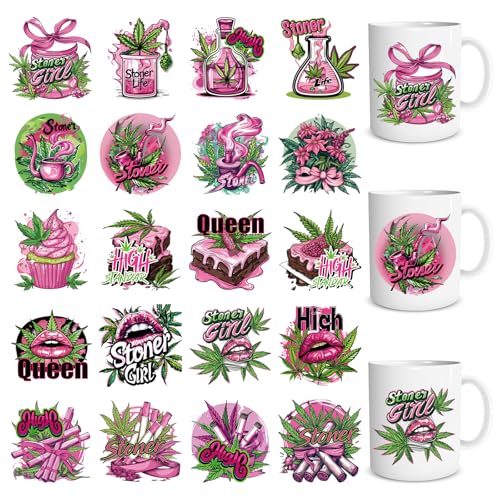 Shejdgart Weed UVDTF Cup Wraps - 20 Sheets 420 UV DTF Decals for 16 OZ Glass Cups, Lip Cupcake Pink Stickers, Waterproof Rub on Transfers for Water Bottle Mug, DIY Crafts - style: 420
