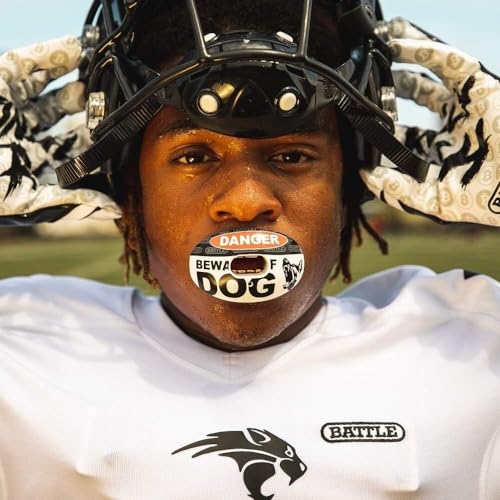 Battle Sports Oxygen Football Mouthguard | Maximum protection with a safe secure comfortable fit, Built-in airflow channels for easy breathing, No boiling required - color: Black/Neon