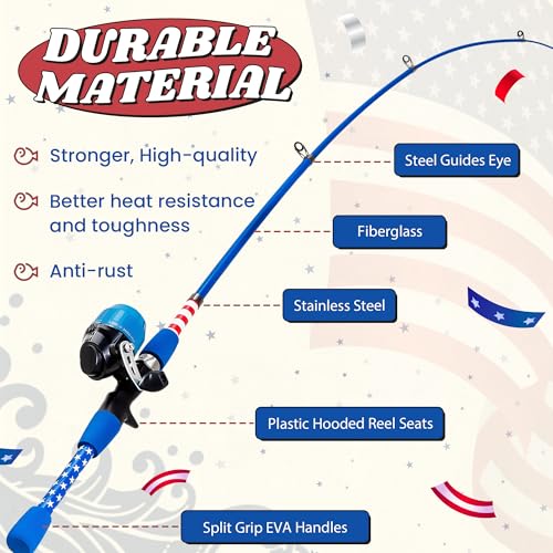 Kids Fishing Pole, Portable Telescopic Kids Fishing Poles for Boys Girls Youth, Fishing Rod and Reel Combo - color: Flag blue