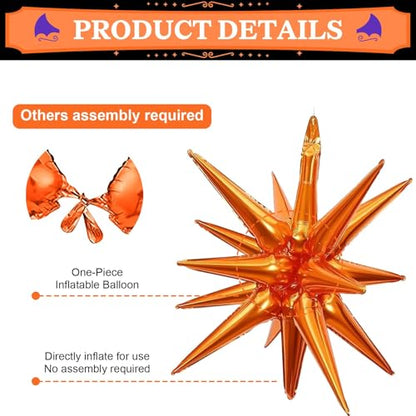 Black Orange Purple Star Balloons, 6PCS 22 Inch Foil Explosion Star Balloon - color: Black Orange Purple