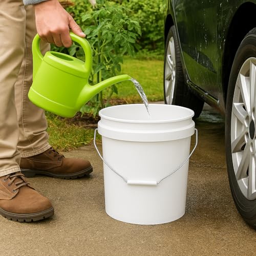 5 Gallon Utility Bucket 2-Pack – Durable Plastic Round Pails with Comfort Grip Handle, Multipurpose Cleaning and Storage Containers, White