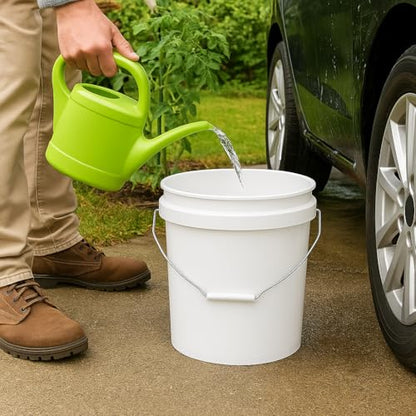 5 Gallon Utility Bucket 2-Pack – Durable Plastic Round Pails with Comfort Grip Handle, Multipurpose Cleaning and Storage Containers, White