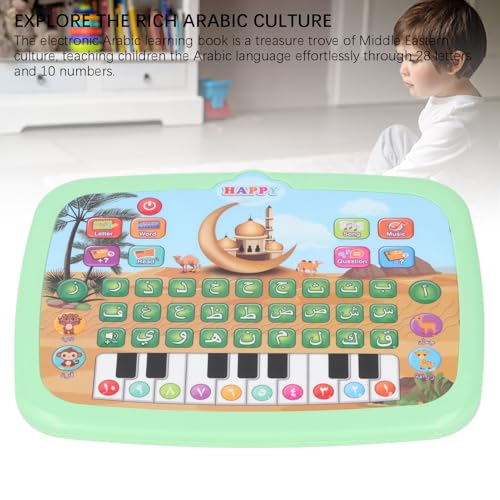 Intelligent Arabic Learning Reading Machine, Educational Toy with 28 Alphabet Words & 10 Numbers, Electronic Arabic Learning Book (Green) - color: Green