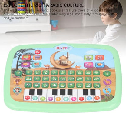 Intelligent Arabic Learning Reading Machine, Educational Toy with 28 Alphabet Words & 10 Numbers, Electronic Arabic Learning Book (Green) - color: Green