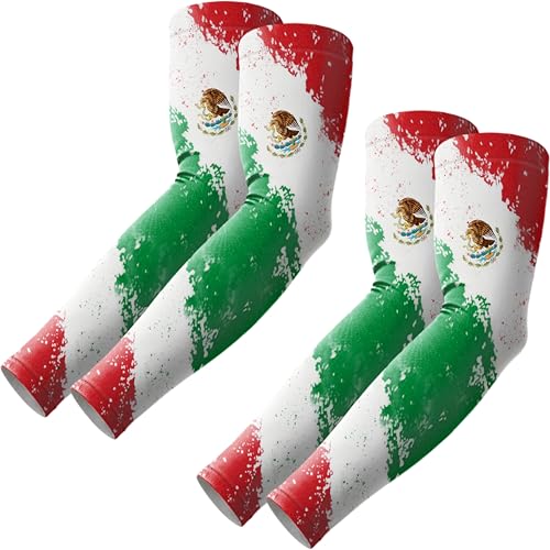 ROXUN Arm Sleeves Cooling UV Sun Protection Sport Compression for Men Women - color: 2 Pairs Mexico Flag-2
