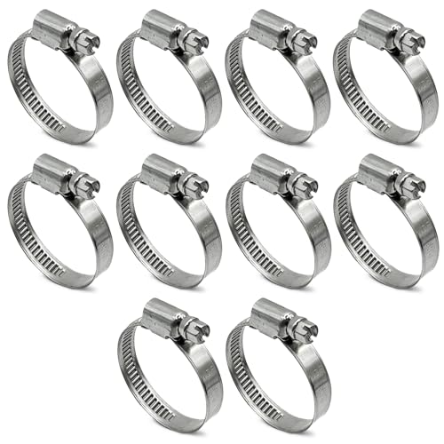 10 Pack SAE Size 16 Stainless Steel Hose Clamps, German Style Embossed Worm Gear Clamp, Adjustable 3/4 to 1-5/8 inch (25-40mm) for Dryer Vent Intercooler Hose - size: 1 to 1-5/8 inch (10 Pack)