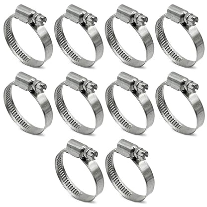 10 Pack SAE Size 16 Stainless Steel Hose Clamps, German Style Embossed Worm Gear Clamp, Adjustable 3/4 to 1-5/8 inch (25-40mm) for Dryer Vent Intercooler Hose - size: 1 to 1-5/8 inch (10 Pack)