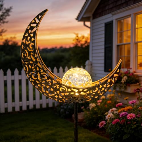 Homeimpro Moon Solar Lights Outdoor Garden Decor Gifts for Mom Women,Waterproof Stakes Yard Decorations for Lawn, Patio Accessories, Backyard Ornaments Birthday Gifts Mother Grandma (Bronze) - color: Bronze Moon 1Pack