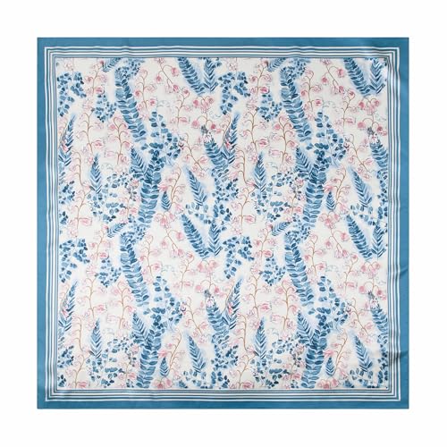 Silk-Feel 35x35 Satin Hair Scarf | Multi-Way Head Wrap for Sleep, Style & Hijab | Gift-Ready Fashion Scarf for Women - color: Blue-flowers