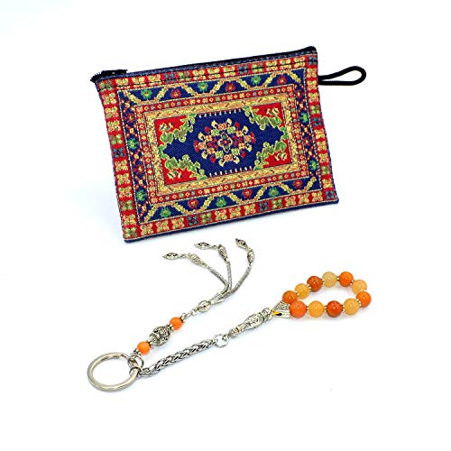 Keychain & Rosary Collection -Car Key Chain-Handbags Holder - color: (8 Mm - Yellow Jade Stone)