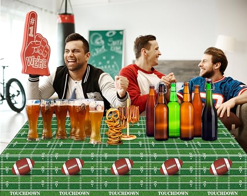 Kesfey Football Tablecloth Green Football Field Touchdown Tablecover 3 Pack | 54 x 108 Inch,Disposable Rectangle Waterproof Plastic,Rugby Football Themed Birthday Table Cloth, Gameday Tailgate, Superbowl - color: Green Football