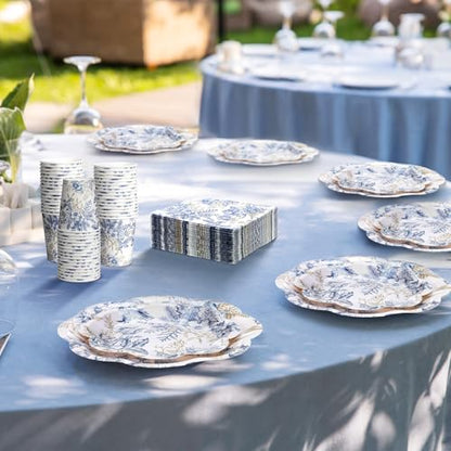 Newtay 250 Pcs Blue Floral Disposable Plates and Napkins Blue Gold Disposable Tableware Set for 50 Guests Paper Plates Napkins Cups for Wedding Bridal Shower Supplies - color: Blue and Gold, style: Stylish