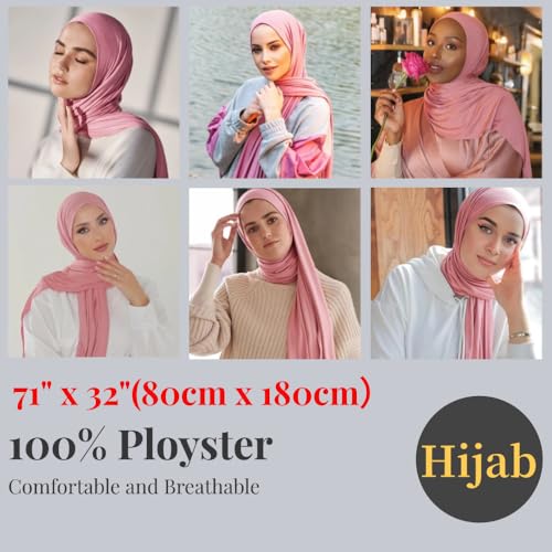 Harewom Muslim Hijab for Women Soft Stretch Headscarf Large Plain Turban Wrap Shawl Head Wrap for Everyday Wear - color: Pink Hijab Headscarf