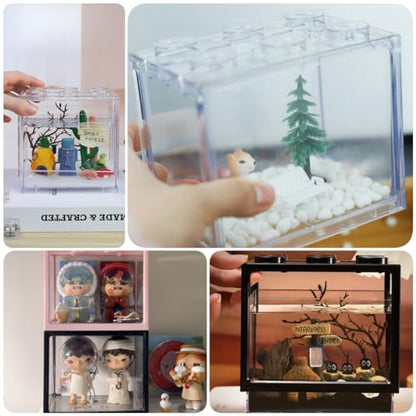 Small Sea Monkey Tank, Stackable Mini Betta Fish Tank Tinny Aquarium Kit with Aquarium Gravel, Moss Ball Tank Shrimp Tank 0.27 Gallon Acrylic Cube Fish Bowl for Shrimp Snails - color: Clear