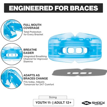 Double Braces Strapless Mouth Guard, Blue, Adult - color: Blue, size: Adult: 12+ yrs
