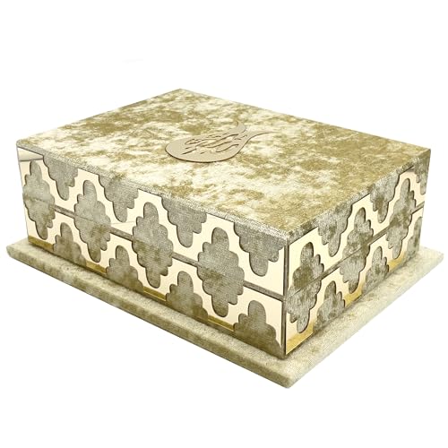 Modefa Holy Quran Keepsake Koran Book Holder Case Muslim Lalegul Gift Set (Cream) - color: Cream