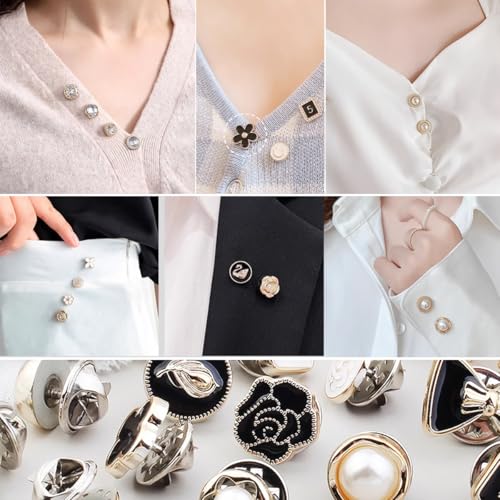 TIHOOD 100PCS Pearl Brooch Buttons, No Sew Instant Removable Reusable Cover Up Buttons Pins, Rhinestone Brooch Pins for Women Fashion, Replacement Safety Button