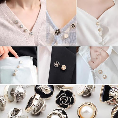 TIHOOD 100PCS Pearl Brooch Buttons, No Sew Instant Removable Reusable Cover Up Buttons Pins, Rhinestone Brooch Pins for Women Fashion, Replacement Safety Button