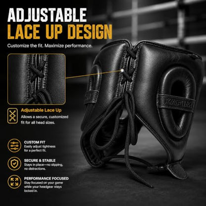Premium Cowhide Leather Boxing Headgear Open Face with Cheek Protection, Grain Cowhide Leather, Shock Absorbing Padding, Adjustable Sparring Helmet for MMA Muay Thai Kickboxing - size: Large-X-Large