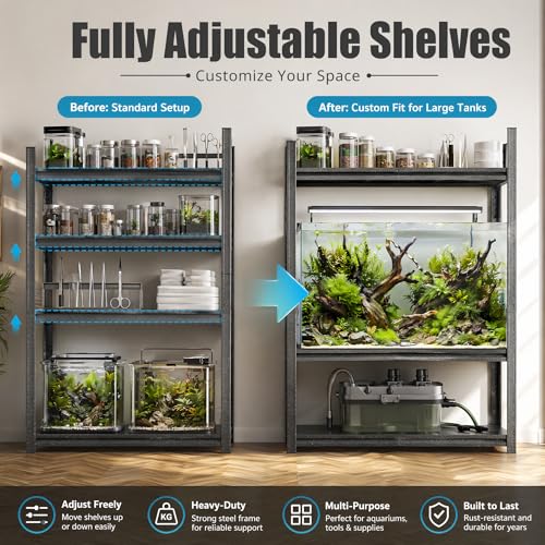 PRESTELION Aquarium Stand Fish Tank Stand 2000LBS Adjustable Metal Shelving | Storage Shelves Heavy Duty Display Shelves Utility Shelf for Turtle Tank, Reptile Terrarium, 72"H × 36"W × 16"D, Black - size: NewGen 72"H×36"W×16"D