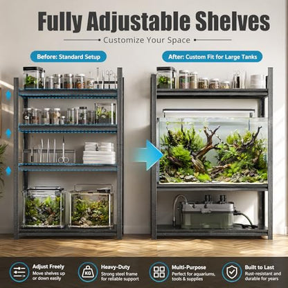 Aquarium Stand 1200 LBS Fish Tank Stand Heavy Duty Adjustable Shelf | Metal aquarium shelving with adjustable storage tiers for turtle tanks, reptile terrariums and pet supply organization - size: 3-TIER 31.5"H×23.6"W×13.8"D