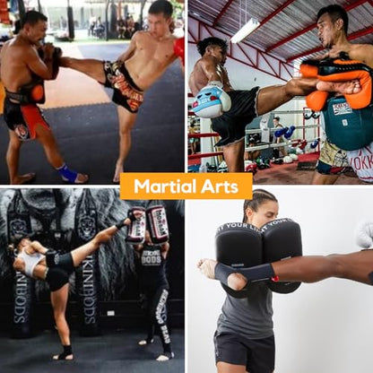 Martial Arts Kicking Shields - Kick Pad for Muay Thai, Taekwondo, Football, Basketball, Hockey Training - Denser Foam, Long Lasting PU Leather Kick Shield - style: 24×16in(L)-Blue Shield