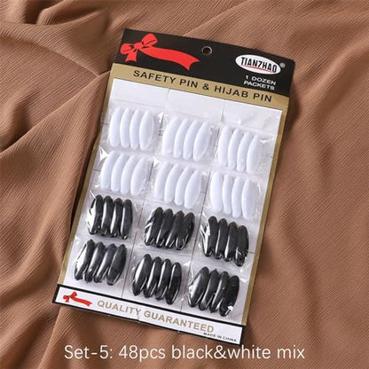 48 Pieces Classy Muslim Hijab Scarf Safety Clip Hijab Fashion Pins Snag Free Diamonds Shape Muslim Silk Scarf Buckle, Black