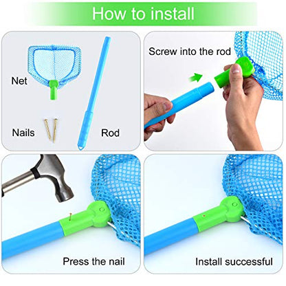 Coopay 4 Pieces Fishing Net Catching Bug Nets Fish Butterfly Nets Beach Toys for Kids Outdoor Playing (Blue, Rose Red) - color: Blue, Rose Red