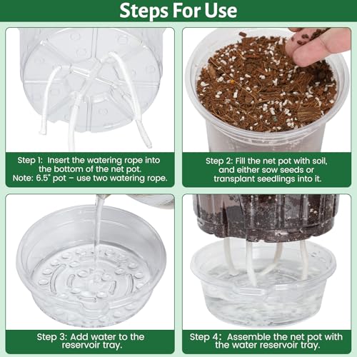 Bluepro Self Watering Pots for Indoor Plants, 4/5/6.5 Inch, 18-Pack | Clear Plastic, 6 Each of Three Sizes, Reservoir Trays and Wicks, Up to 7-Day Water Supply, Root and Water-Level Visibility - size: 4/5/6.5 Inch-18Pcs