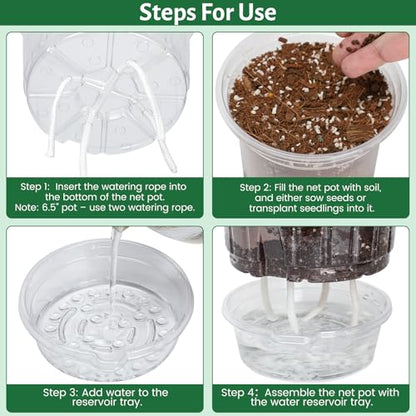 Bluepro Self Watering Pots for Indoor Plants, 4/5/6.5 Inch, 18-Pack | Clear Plastic, 6 Each of Three Sizes, Reservoir Trays and Wicks, Up to 7-Day Water Supply, Root and Water-Level Visibility - size: 4/5/6.5 Inch-18Pcs
