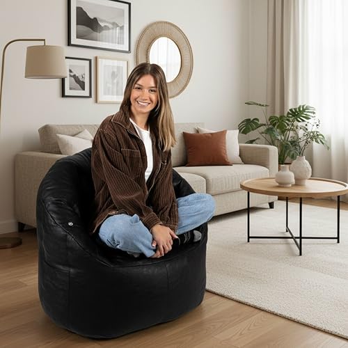 Big Joe Milano Beanbag Chair with Vibe Black Montana Leather - color: Black Montana Leather, size: Milano with Vibe