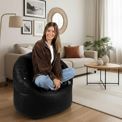 Big Joe Milano Beanbag Chair with Vibe Black Montana Leather - color: Black Montana Leather, size: Milano with Vibe