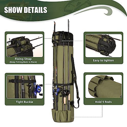 Fishing Rod Bag Fishing Rod Case, Durable Folding 900D Oxford Fabric Portable Large Capacity Waterproof, Fishing Gifts for Men Boys - color: Green