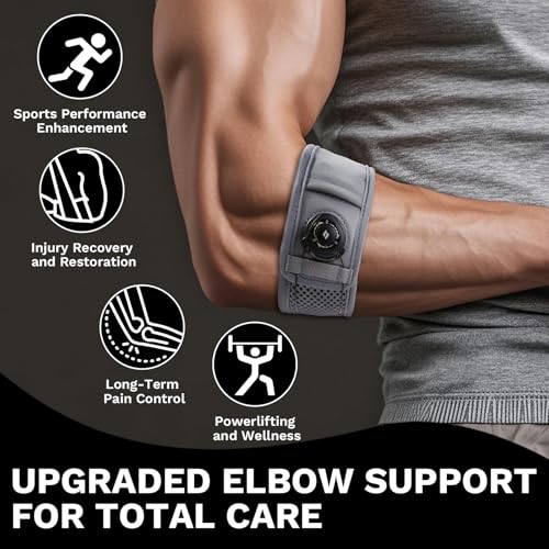 Tennis Elbow Brace for Men Women, Elbow Brace for Tendonitis Tennis Elbow & Golfer's Elbow, Adjustable Elbow Strap, Gray, REGULAR Size (M/L), 9"–11.5", 1 Pack - size: One Size