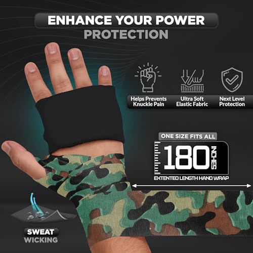 WYOX Boxing Hand Wraps & Gel Knuckle Guards Set for MMA, Muay Thai & Kickboxing - 2 Pair Hand Wraps + 1 Pair Knuckle Guards - Hand Wrist Protection for Men & Women Training - color: Green/Black