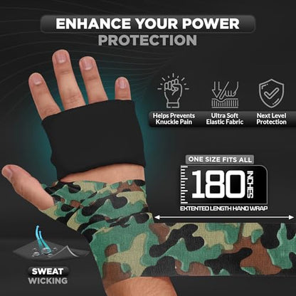 WYOX Boxing Hand Wraps & Gel Knuckle Guards Set for MMA, Muay Thai & Kickboxing - 2 Pair Hand Wraps + 1 Pair Knuckle Guards - Hand Wrist Protection for Men & Women Training - color: Green/Black