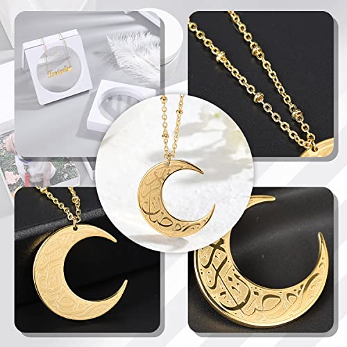 Qitian Islamic Jewelry Gifts for Women Muslim Pendant Gold Allah Arabic Necklaces Ayatul Kursi Necklace Moon Shape Islam - color: C-Silver