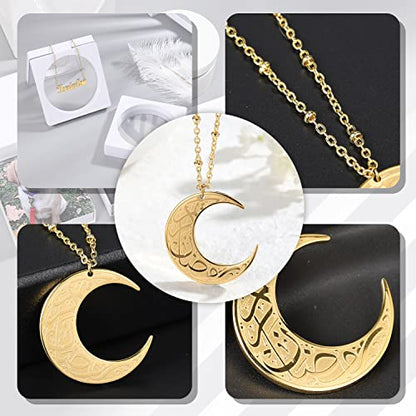 Qitian Islamic Jewelry Gifts for Women Muslim Pendant Gold Allah Arabic Necklaces Ayatul Kursi Necklace Moon Shape Islam - color: C-Silver