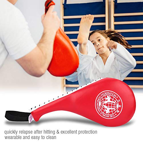 Taekwondo Kick Pad - 15x7 Inch PU Leather Strike for Karate, Muay Thai, and Martial Arts Training - color: Red