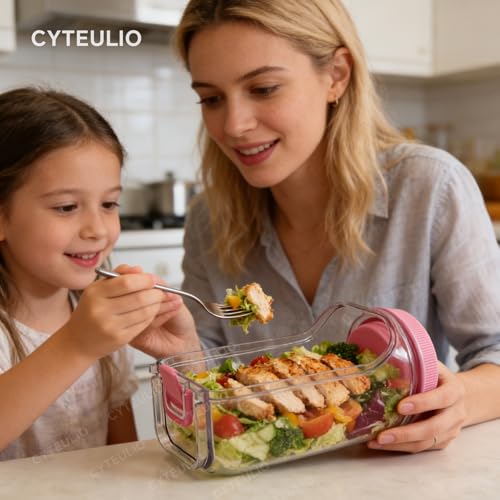 Creative Salad Pod Side Open, Salad Jars with Dressing Cup for Office, Park, Travel, Outdoors. Equipped with Waterproof Cover and Ring, Sauce Box Supoort Dishwasher & Freezer. (Pink)