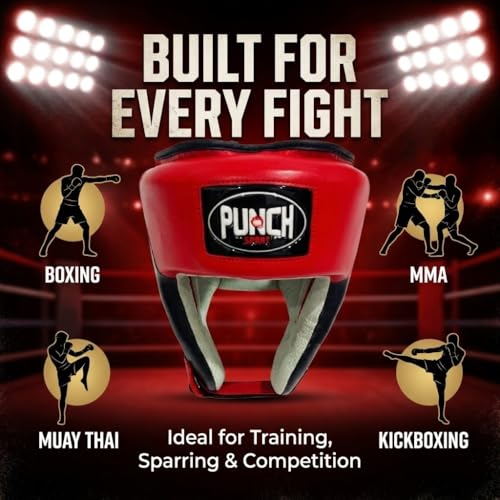 Punch Sports Boxing Headgear with Cheek Protection – Synthetic Leather Sparring Head Guard with Multi-Layer Foam Padding for MMA, Muay Thai & Kickboxing - size: Medium