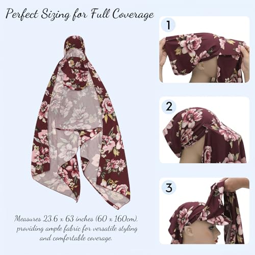 ZLYC Women Muslim Hijab Scarf with Visor Built-in Undercap Sun Protection Headwrap - color: Floral Burgundy