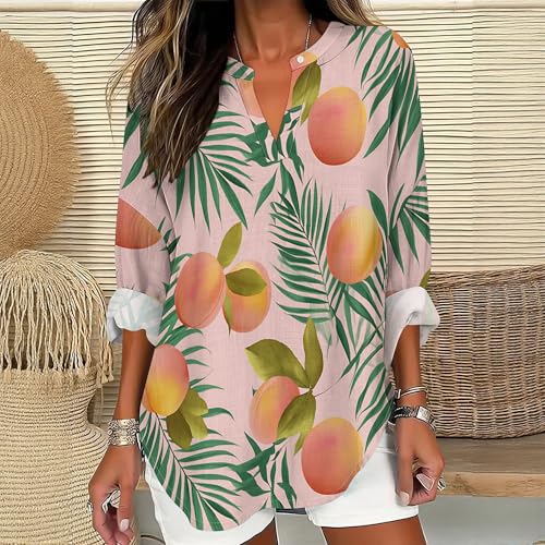 Womens Long Sleeve Shirts V Neck Loose Fit Oversized Graphic Tees Trendy Casual Womens Pullover Tropical Vacation Outfits - color: Style-20, size: 4X-Large