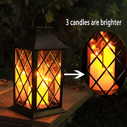 Solar Outdoor Lantern, Garden Hanging Waterproof Lanterns PVC Upgrade 3 LED Flickering Flameless Candle Decorative for Garden Women Mom Grandma Halloween Gifts (Grid Candle) - style: grid candle