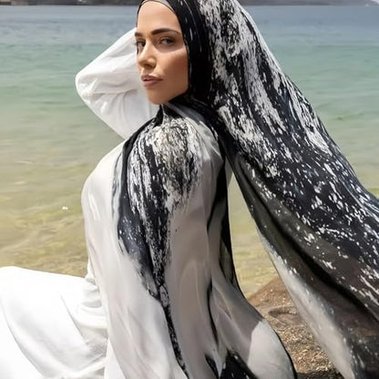 ZGMYC Watercolour Floral Printed Hijab Scarf for Women Soft Modal Cotton Instant Hijab Head Wraps Shawls Long Scarves - color: Color 32