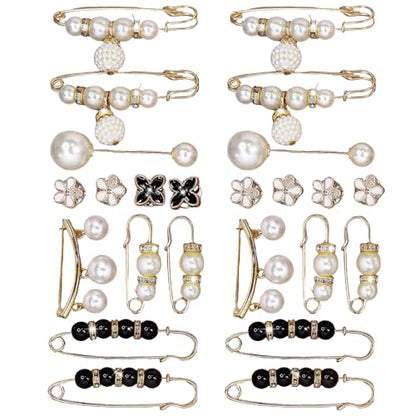 24Pcs Pearl Brooch Pins for Women, Sweater Shawl Clips for Cardigans Shirts Jeans Skirts Waist Decoration