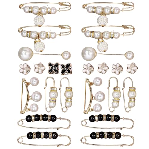 24Pcs Pearl Brooch Pins for Women, Sweater Shawl Clips for Cardigans Shirts Jeans Skirts Waist Decoration