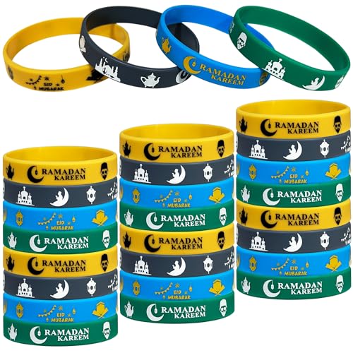 24Pcs Eid Mubarak Rubber Bracelets Gift Bag Fillers Goodie Bag Stuff Favors
