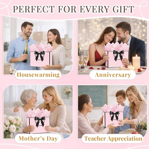 ANZNKU 2PCS Pink Gift Bags with Handles, Medium Gift Bags for Women with 4 Tissue Paper 2 Ribbons 2 Cards, Cute Present Bag for Wedding Birthday Graduation Engagement Bridal Baby Shower Party Favors - color: Blush Pink