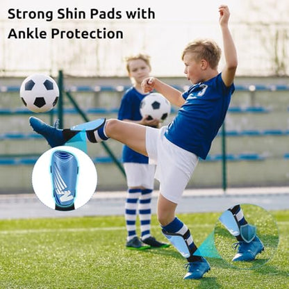 Shin Guards Soccer Youth Kids - Shin Guard for Toddler Boys Girls Teenagers 2-18 Years Old with Ankle Sleeves Protection - Football Shin Pads Equipment with Adjustable Strap - color: Blue, size: X-Small